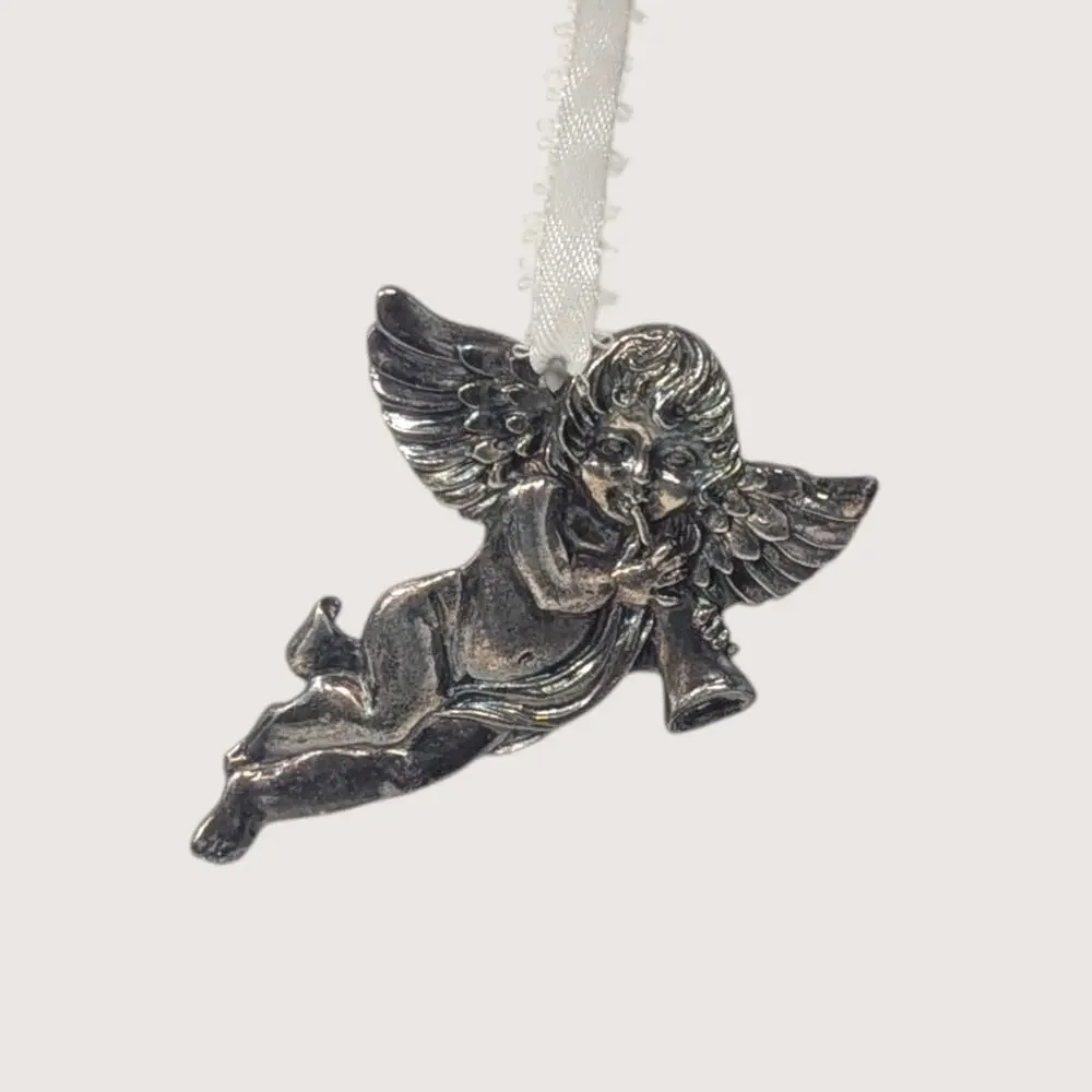 Vintage Pewter R&B Cherub Winged Angel Hanging Ornament